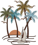 Palm Tree Tropical Beach Metal Wall Decoration (Sailboat)