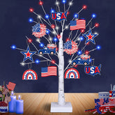 4th of July Decoration Tree Light w/ 12 Patriotic Wooden Signs, TIMER, USB/Battery Operated