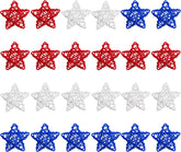 24 Pcs 4th of July Star Shaped Rattan Balls Decoration, 2.36 Inch Red White &Blue