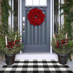 Christmas Buffalo Plaid Outdoor Rug 2x4 ft Black and White Runner Rug