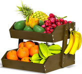 Bamboo Fruit Basket â 2 Tier Fruit Bowl For Kitchen Counter, Large Capacity Fruit Holder w/ 2 Banana Hangers (WALNUT)