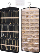 Hanging Jewelry Organizer, Necklace Holder Anti-tangle Earrings Rings Hanger with 20 Jewelry Bags Travel Storage Roll with Pockets-Black