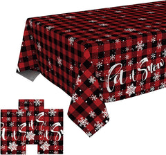 3 Pack Christmas Disposable Tablecloth, Red Black Buffalo Plaid Plastic Rectangular Table Cover 54×108 Inch