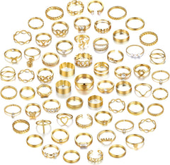 FAXHION 60 Pcs Gold Stackable Rings for Women, Knuckle Rings Chunky Gold Ring Set Dainty Stacking Cute Rings, Multiple Sizes Cute Jewelry Set Gift