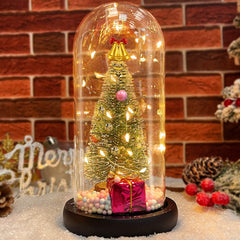 Pre-lit Christmas Tree in Glass Dome Christmas Decoration, Battery Operated