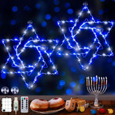 2 Pack Decorations Blue White Light, 8 Modes Chanukah LED Lights Battery