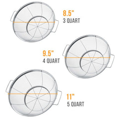 3 Piece Colander Set-Stainless Steel Wired Mesh Strainer Baskets with Wide Handles-11"-5 Quart 9.5"
