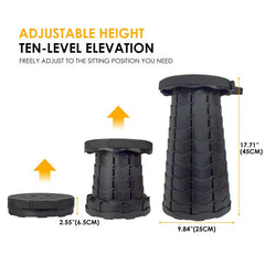 Portable Telescoping Stool, Camping Retractable Folding Stool w/ Carry Strap (Black)