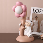 Flower Rabbit Resin Table Lamp