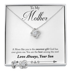 To My Mother Sweetest Gift Love Knot Earring & Necklace Set