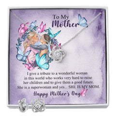 Happy Mothers day To my Mother Love Knot Earring & Necklace Set