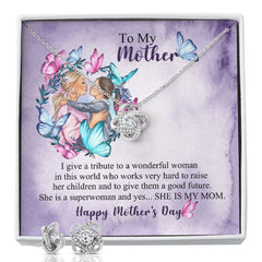 Happy Mothers day To my Mother Love Knot Earring & Necklace Set