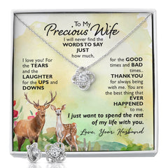 To My Precious Wife-I will never find the WORDS Love Knot Earring & Necklace Set