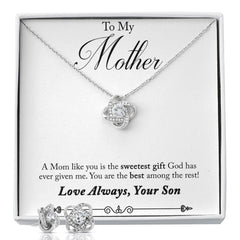 To My Mother Sweetest Gift Love Knot Earring & Necklace Set