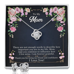 To My Mom, There are not enough words to say I Love Knot Earring & Necklace Set