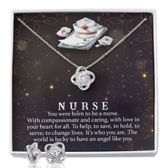 You were born to be a Nurse Love Knot Earring & Necklace Set
