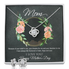 I love you Mom, Mothers Day Love Knot Earring & Necklace Set