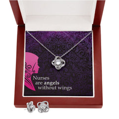Nurses are angels Love Knot Earring & Necklace Set