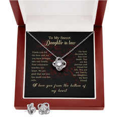 To my Sweet Daughter In Law Love Knot Earring & Necklace Set