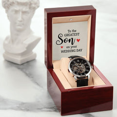 To the greatest son Men's Openwork Watch w/ Genuine Black Leather Band