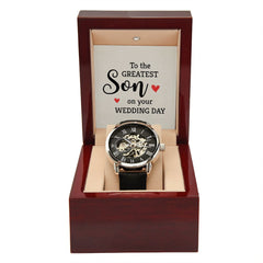 To the greatest son Men's Openwork Watch w/ Genuine Black Leather Band