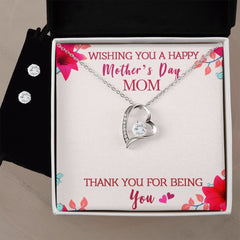 Wishing you a happy Mothers day Forever Love Necklace and Cubic Zirconia Earring Set