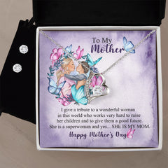 Mothers day design Forever Love Necklace and Cubic Zirconia Earring Set