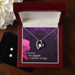 Nurses are angels Forever Love Necklace and Cubic Zirconia Earring Set