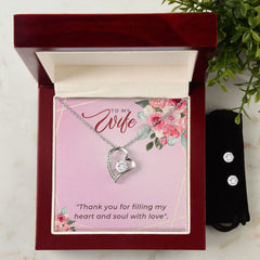 To My Wife Thank you for filling my heart and soul Forever Love Necklace and Cubic Zirconia Earring Set