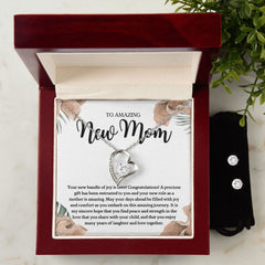 To Amazing new Mom- Forever Love Necklace and Cubic Zirconia Earring Set
