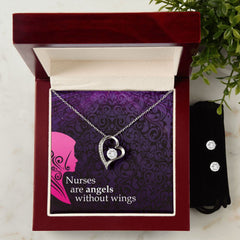 Nurses are angels Forever Love Necklace and Cubic Zirconia Earring Set