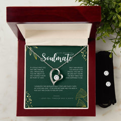 To My Beautiful Soulmate Forever Love Necklace and Cubic Zirconia Earring Set