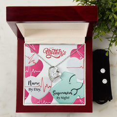 Nurse by Dad Happy Mothers Day mom Forever Love Necklace and Cubic Zirconia Earring Set