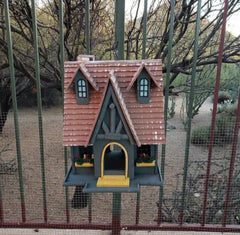 Garden Birdhouse Outdoor Welcome Sign Thatched Roof Hanging Bird Feeder 12.5"
