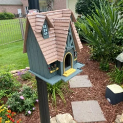 Garden Birdhouse Outdoor Welcome Sign Thatched Roof Hanging Bird Feeder 12.5"