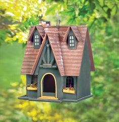 Garden Birdhouse Outdoor Welcome Sign Thatched Roof Hanging Bird Feeder 12.5"