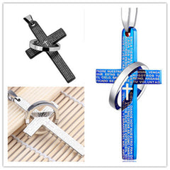Men Stainless Steel Bible Lords Prayer Cross Pendant Charm Lucky Necklace-Silver