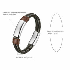Men's Weave Leather Bracelet Bangle Cuff Stainless Steel Magnetic Buckle Jewelry