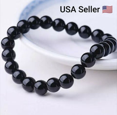 Beaded Bracelet 8mm Natural Stone Beads Men's Gorgeous Semi-Precious Black Onyx