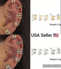 5pc Gold Silver Color Metal Ear Cuff Non-Piercing Ear Clips Earrings Jewelry