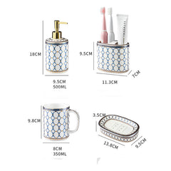 Circle Print Gold Ceramic Bathroom Set