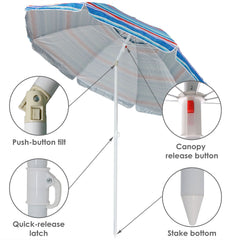 6-Foot Vented Beach Umbrella with Tilt Function and UV 50 Sun Protection, Pacific Stripe