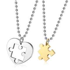 2 Pcs Stainless Steel Love Heart Puzzle Matching Pendant for Couples, Gold