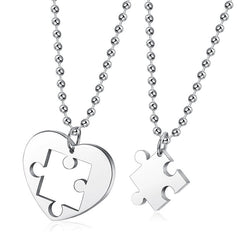 2 Pcs  Love Heart Puzzle Matching Pendant Necklaces for Couples-Silver