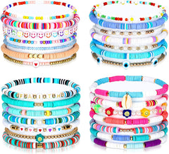 28 Pcs 4 Set Novel Style Beaded Surfer Bracelets Set Colorful Preppy