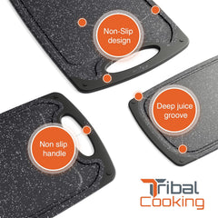 Cooking Cutting Boards - 3 Set - Warrior Strength Small to Extra Large Cutting Boards for Kitchen, Meat, Vegetables - Dishwasher Safe, Juice Groove, Non-Slip Rubber Chopping Board Set