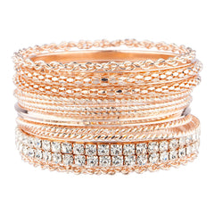 Rose Gold Tone Chain Rhinestone Bangle Bracelet Set for Women