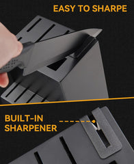 knife set, 15 Pcs Black knife sets for kitchen with block Self Sharpening, Dishwasher Safe, 6 Steak Knives, Anti-slip handle