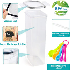 46 PCS Airtight Food Storage Containers Set, Kitchen & Pantry Organization Containers for Cereal, Flour & Sugar, BPA-Free Plastic Cereal Container with Easy Lock Lids, Labels, Marker & Spoon Set