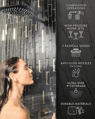 High Pressure Rain Shower Head with Handheld Sparay Combo - Easy to Install Wide Rainfall Showerhead with 23 Water Spray Modes Black Shower Headsâ€?Adjustable Dual Showerhead with Extension Arm